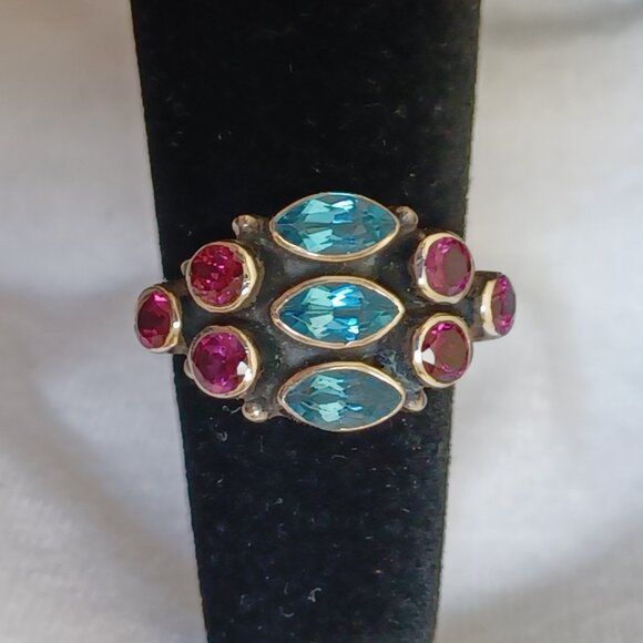 Nicky Butler ring blue topaz pink tourmaline silver size 5 like new - Picture 10 of 16